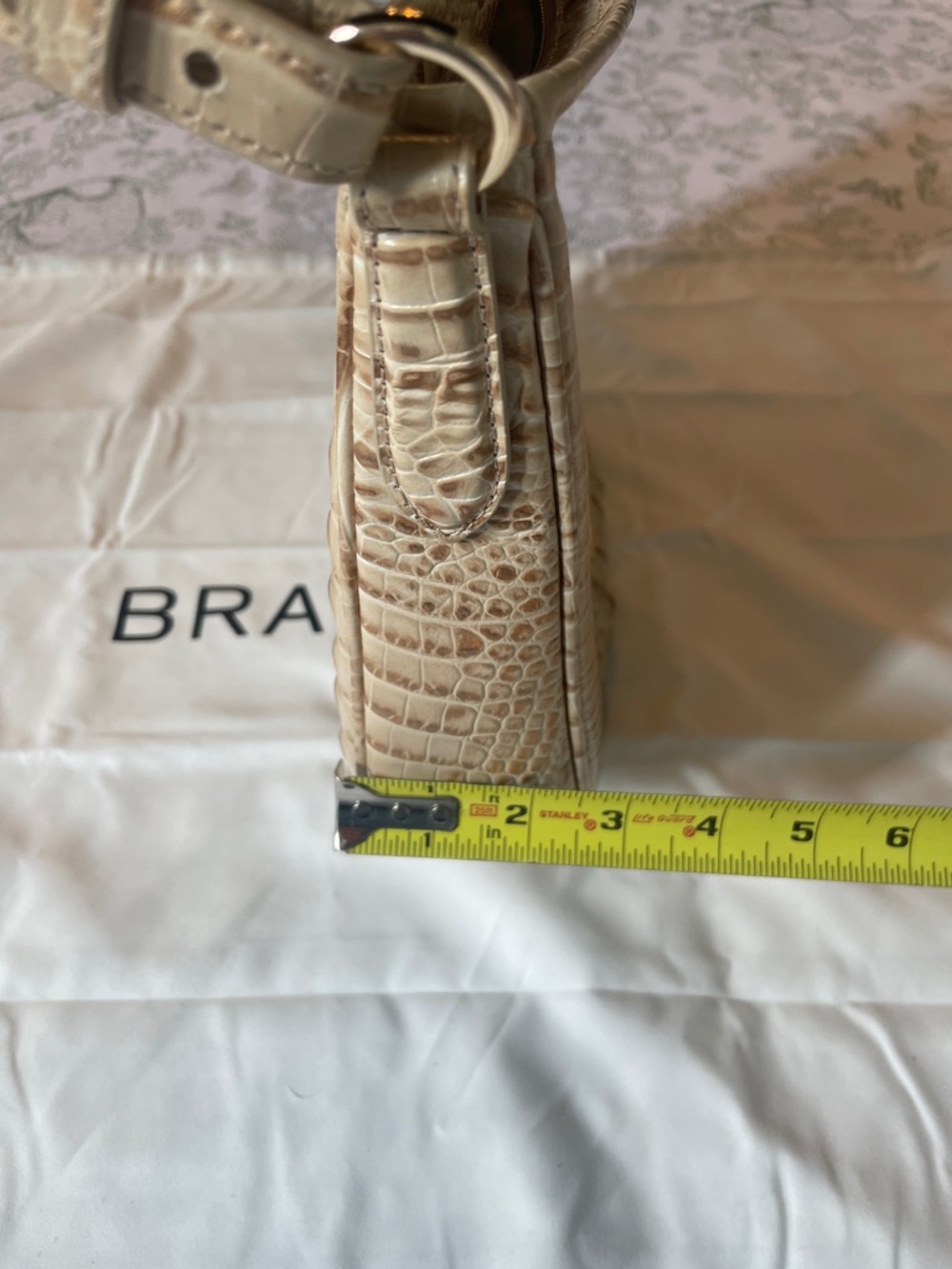 Brahmin Cream Croc-Embossed Shoulder Bag with Gold Accents - Picture 16 of 16